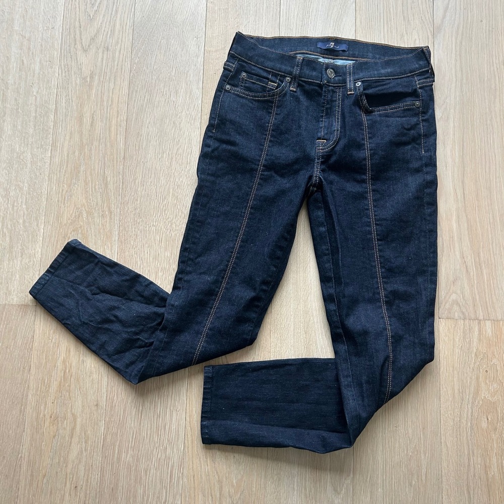 7 For Allโ Mankind Ankle Gwenevere Jeans Sz 27 Blue Indigo Skinny Stretch Retro